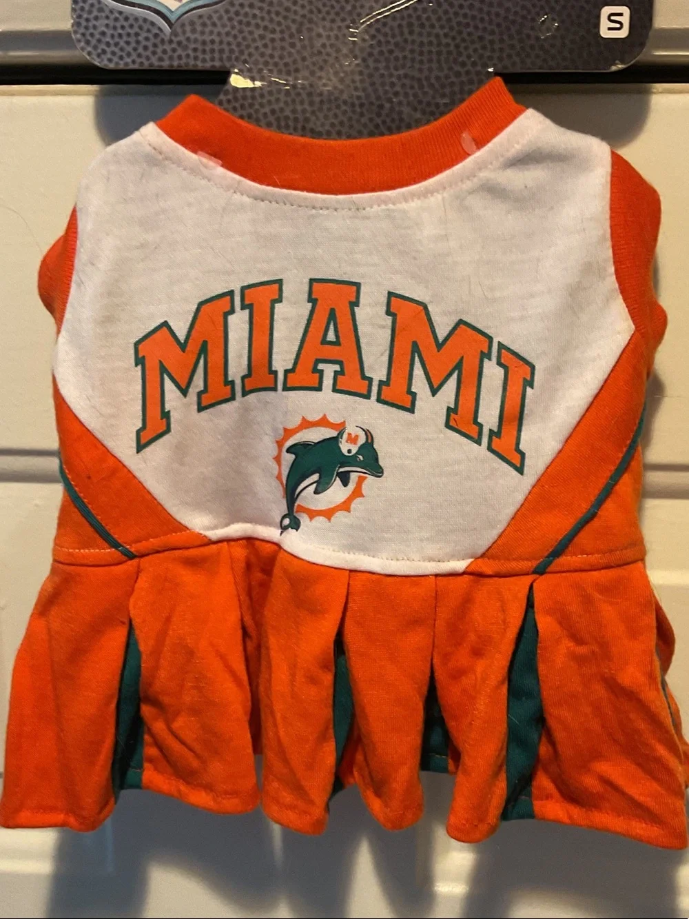NFL Miami Dolphins Orange and White Cheerleader Pet Dress Size Small 8”-12”